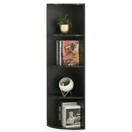 Basicwise Black 4-Tier Wooden Corner Bookshelf for Small Spaces, Slim Bookcase Display Stand, Nursery Bedroom QI003553.BK